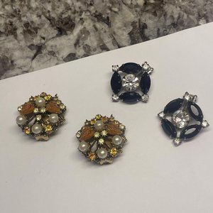 Lot Of 2 Vintage Costume Earrings Clip On Clip-on Rhinestone